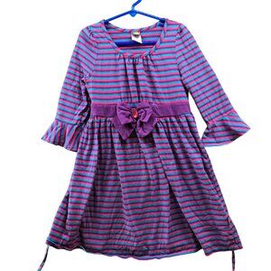 Dollie & Me Girls Size 8 Dress Purple Blue Striped Ruffle Sleeve Bow A-Line